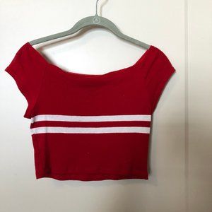 Red and White Striped Fitted Wide neck top